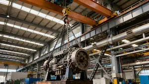 Manual chain hoist operating in a large industrial plant