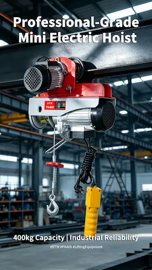KYLIFT PA Series Mini Electric Hoist operating in a compact industrial workshop