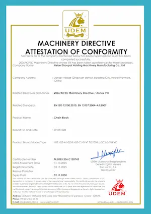 Manual Chain Hoist CE Certificate