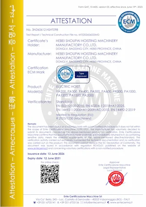 PA Mini Electric Hoist CE Certificate
