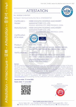 Portable Electric Hoist CE Certificate