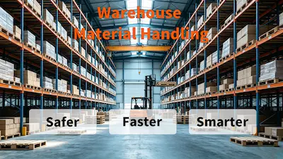 Warehouse material handling equipment operating overhead electric chain hoist in logistics center