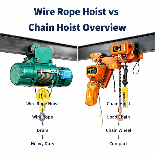 Wire Rope Hoist vs Electric Chain Hoist Comparison in Industrial Facility