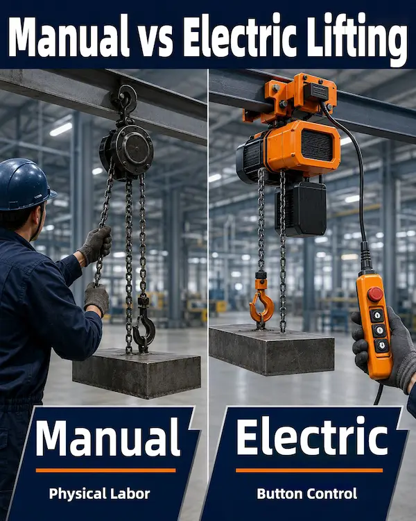 Construction Site Lifting Equipment - Electric Hoists and Manual Blocks in Action