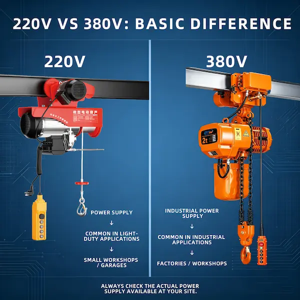 Difference Between 220V and 380V Power Supplies for Industrial Electric Hoists