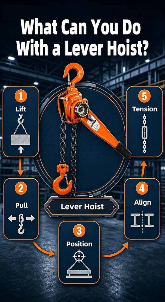 Industrial lever hoist application in construction and machinery maintenance