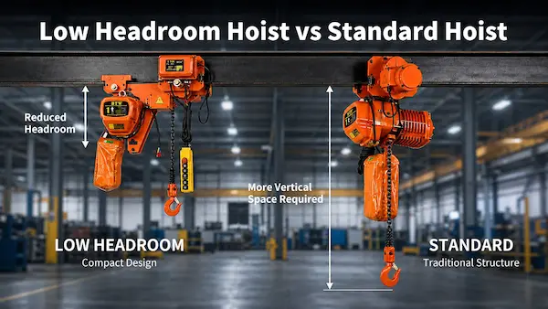 Low headroom chain hoist vs standard chain hoist clearance comparison