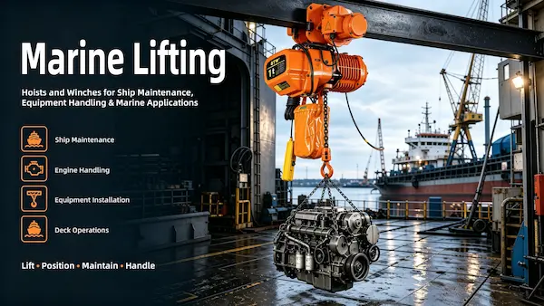 Heavy-Duty Marine Lifting Equipment and Winches in Shipyard Environment
